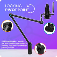 Load image into Gallery viewer, Movo ASM-7 Desktop Mic Boom Arm Stand - Desk Mic Stand with Desktop Clamp - Adjustable Microphone Arm Desk Mount - Compatible with Shure SM7B/MV7, Blue Yeti, HyperX Quadcast, Rode PodMic, and More