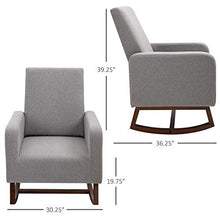 Load image into Gallery viewer, HOMCOM Accent Lounge Rocking Chair with Solid Curved Wood Base and Linen Padded Seat, Grey