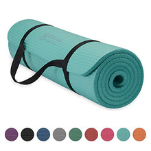 Load image into Gallery viewer, Gaiam Essentials Thick Yoga Mat Fitness & Exercise Mat With Easy-Cinch Yoga Mat Carrier Strap, Teal, 72"L X 24"W X 2/5 Inch Thick