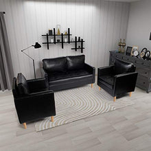 Load image into Gallery viewer, AILEEKISS Mid-Century Sectional Sofa Set Faux Leather Office 3 Pcs Couch Set with Armrest Modern Upholstered Loveseat Couches (1-Seater+1-Seater+2-Seater, Black)