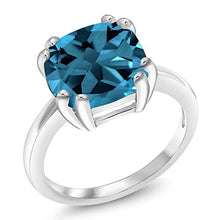 Load image into Gallery viewer, Gem Stone King 925 Sterling Silver London Blue Topaz Women's Engagement Ring (4.35 Cttw, 10MM Cushion Cut Gemstone Birthstone) (Size 8)