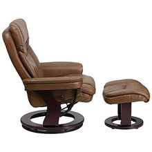 Load image into Gallery viewer, Flash Furniture Contemporary Multi-Position Recliner and Curved Ottoman with Swivel Mahogany Wood Base in Palimino LeatherSoft