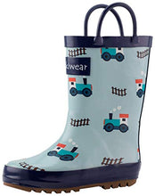 Load image into Gallery viewer, OAKI Kids Rain Boots with Easy-On Handles, Trains & Tracks, 11T US Toddler