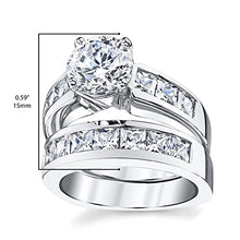 Load image into Gallery viewer, 2 Carats Sterling Silver Bridal Set Cubic Zirconia Engagement Wedding Ring Bands with Round and Princess Cut