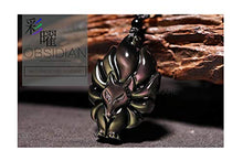 Load image into Gallery viewer, HASKARE Natural Energy Stone Pendant Engraved Black Obsidian Healing Necklace Adjustable Size 27.5inch (Rainbow Obsidian-Fox)