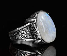 Load image into Gallery viewer, Sterling Silver Men Ring, Natural Moonstone Rainbow Stone, Free Express Shipping