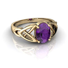 Load image into Gallery viewer, 14kt Yellow Gold Amethyst 8x6mm Oval Celtic Trinity Knot Ring - Size 8