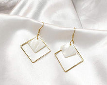 Load image into Gallery viewer, 14k Gold Plated Square White Shell Drop Earrings La Raffine For Women Jewelry Wedding Geometric Earrings for Women Girl Gifts Present Valentines Birthday Anniversary Mothers Day Christmas(Golden)