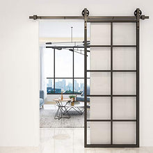Load image into Gallery viewer, JUBEST DIY Glass Sliding Barn Door, 36in x 84in Modern French Door, Sturdy Clear Tempered Glass Aluminum Frame Sliding Closet Kitchen Door, Pocket Interior Door, Pre-Drilled Holes Easy Assembly