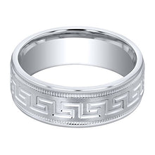 Load image into Gallery viewer, Mens Sterling Silver Greek Key Wedding Ring Band in Brushed Matte Milgrain 7mm Comfort Fit Size 10
