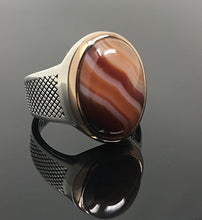 Load image into Gallery viewer, KAR 925K STERLING SILVER NATURAL VEINY AGATE (Aqeeq) MEN'S RING USA SELLER K32F (8)