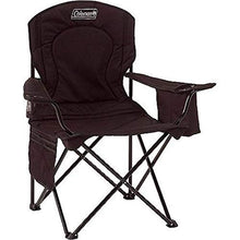 Load image into Gallery viewer, Coleman Camp Chair with 4-Can Cooler | Folding Beach Chair with Built In Drinks Cooler | Portable Quad Chair with Armrest Cooler for Tailgating, Camping & Outdoors , Black, Roomy seat: 24"