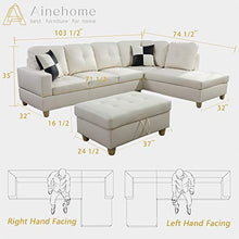 Load image into Gallery viewer, Ainehome Faux Leather 3 Piece Sectional Sofa Couch Set, L-Shaped Modern Sofa with Chaise Storage Ottoman and Pillows for Living Room Furniture, Right Hand Facing Sectional Sofa Set White