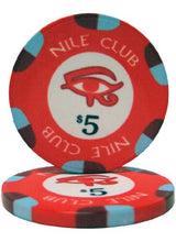 Load image into Gallery viewer, 25 $5 Nile Club 10 Gram Ceramic Casino Quality Poker Chips