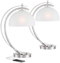 Load image into Gallery viewer, Calvin Modern Table Lamps Set of 2 with USB Charging Port Brushed Steel White Glass Shade for Living Room Bedroom - Possini Euro Design