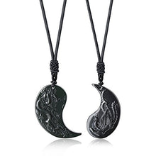 Load image into Gallery viewer, COAI Black Obsidian Dragon and Phoenix Yin Yang Pendant Necklaces for Couples