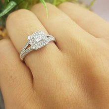 Load image into Gallery viewer, Dazzlingrock Collection 0.50 Carat (ctw) Princess & Round Cut Diamond Halo Engagement Ring 1/2 CT, 14K White Gold, Size 7