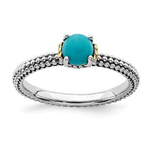 Load image into Gallery viewer, Solid 925 Sterling Silver and 14k Yellow Gold Stackable Turquoise Vintage Antiqued Ring Eternity Band Size 9
