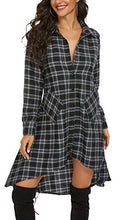 Load image into Gallery viewer, olrain Womens New Plaids Irregular Hem Casual Shirt Dress Large White