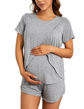 Load image into Gallery viewer, Maternity Pajama Sets Loose Labor Delivery Nursing Sleepwear Cross Double Collar Pjs Pregnancy Breastfeeding Loungewear Light Grey