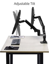Load image into Gallery viewer, Amazon Basics Dual Monitor Stand - Lift Engine Arm Mount, Aluminum - Black
