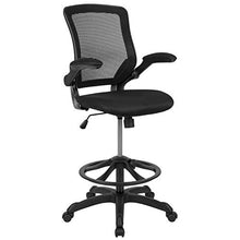 Load image into Gallery viewer, Flash Furniture Mid-Back Black Mesh Ergonomic Drafting Chair with Adjustable Foot Ring and Flip-Up Arms