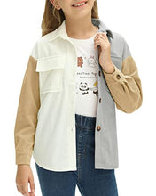 Load image into Gallery viewer, Girls Color Block Button Through Flap Corduroy Coat Long Sleeve Casual Jacket Basic Outerwear with Pockets