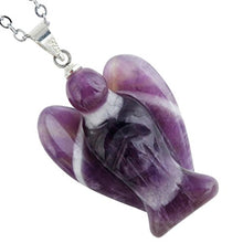 Load image into Gallery viewer, TUMBEELLUWA Guardian Angel Handmade Carved Healing Stone Crystal Pendant with Free Metal Alloy Chain, Amethyst