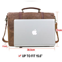 Load image into Gallery viewer, Mens Messenger Bag 15.6 Inch Waterproof Vintage Genuine Leather Waxed Canvas Briefcase Large Satchel Shoulder Bag Rugged Leather Computer Laptop Bag, Brown