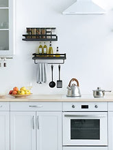 Load image into Gallery viewer, AMADA HOMEFURNISHING Wall Shelves, Floating Shelves for Bathroom, Kitchen, Bedroom, Bathroom Shelf with Towel Bar, Set of 2 Black-AMFS01B