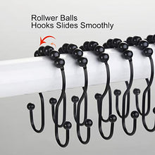 Load image into Gallery viewer, Goowin Shower Curtain Hooks, 12 Pcs Shower Curtain Rings, Stainless Steel Roller Rust-Resistant Balance Sliding Anti-Drop Double Shower Hooks for Curtain Bathroom Shower Curtains (Black)