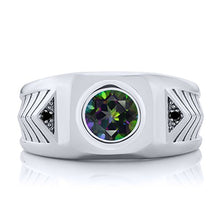 Load image into Gallery viewer, Gem Stone King 2.03 Ct Round Green Mystic Topaz Black Diamond 925 Sterling Silver Men's Ring (Size 12)