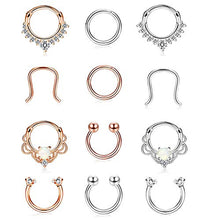 Load image into Gallery viewer, Finrezio 12Pcs 316L Stainless Steel Septum Piercing Nose Rings Hoop Cartilage Tragus Retainer Body Piercing Jewelry 8MM 16G Rose-Gold Tone & Silver Tone