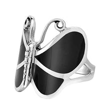 Load image into Gallery viewer, AeraVida Big Simulated Black Onyx Butterfly .925 Sterling Silver Ring (8)