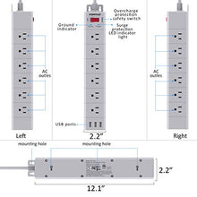 Load image into Gallery viewer, Long Power Strip, POWSAF Surge Protector with 18-Outlet(3-Sided) and 3 USB Ports(5V/3.4A, 17W), 6ft(1875W/15A) Heavy Duty Extension Cord, ETL Listed, White
