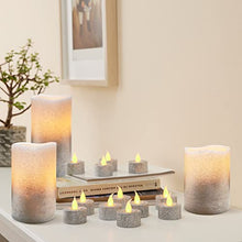 Load image into Gallery viewer, FURORA LIGHTING Glitter Silver Tea Lights Candles with Timer 12 Pack Bundle with Silver Ombre LED Candles Battery Operated 3 Pack