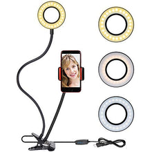 Load image into Gallery viewer, Rovtop Selfie Ring Light Cellphone Holder Ring Light Stand Live Stream Makeup, 3 Light Modes 10-Level Brightness 360 Rotating for iPhone Android Cell Phone, Black