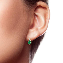 Load image into Gallery viewer, 10k Yellow Gold Genuine Pear-Shape Emerald and Diamond Earrings