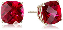 Load image into Gallery viewer, 14k Yellow Gold Cushion-Cut Checkerboard Created Ruby Stud Earrings (8mm)