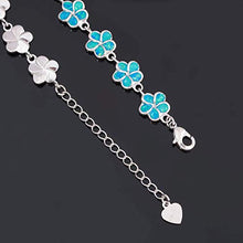 Load image into Gallery viewer, CiNily Sterling Silver Plated Blue Opal Flower Bracelet-Plumeria Hawaiian Flower Link Tennis Bracelet for Women October Birthstone Bracelet
