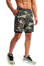 Load image into Gallery viewer, Pudolla Men’s 2 in 1 Running Shorts 7" Quick Dry Gym Athletic Workout Shorts for Men with Phone Pockets(Green Camo X-Large)