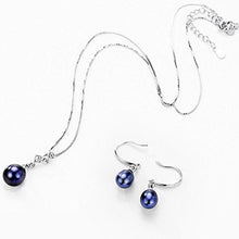 Load image into Gallery viewer, Mints Black Freshwater Pearl Jewelry Set Sterling Silver Necklace and Earrings Set Fine Jewelry for Women