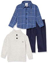 Load image into Gallery viewer, Calvin Klein Baby Boys' 3-Piece Sweater Set with Matching Button-Down Shirt and Pants, Linen Marled, 0-3 Months