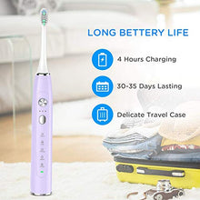 Load image into Gallery viewer, Sonic Electric Toothbrush, Travel Rechargeable Toothbrush for Adults Kids with 5 Modes and 3 Intensity Levels, Waterproof, USB Fast Charging, Smart Timer & Travel Case Included-Purple