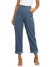 Load image into Gallery viewer, NIMIN Women's High Waisted Pants Loose Straight Leg Corduroy Pants Comfy Fall Clothes Casual Pants with Pockets Blue Grey Small