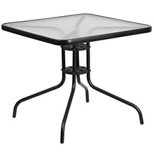 Load image into Gallery viewer, Flash Furniture 31.5'' Square Glass Metal Table with 4 Black Metal Aluminum Slat Stack Chairs