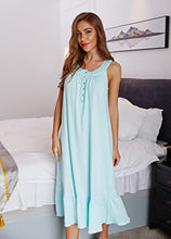 Load image into Gallery viewer, 100% Cotton Nightgowns for Women Soft Ladies Gowns Sleepwear Long Sleeveless Nightgown Green L