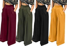 Load image into Gallery viewer, Women's Casual Pleated Long Pants Solid High Waisted Wide Leg Palazzo Long Pants with Pockets Plus Size Wine L