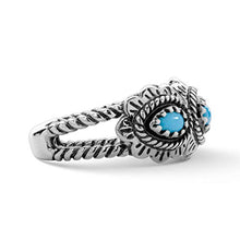 Load image into Gallery viewer, American West Sterling Silver Sleeping Beauty Turquoise Gemstone 3-Stone Scalloped Ring Size 8