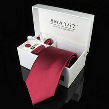 Load image into Gallery viewer, RBOCOTT Burgundy Tie and Pocket Square Set, Silk Necktie and Tie Clip Cufflinks Sets with Gift Box(1)